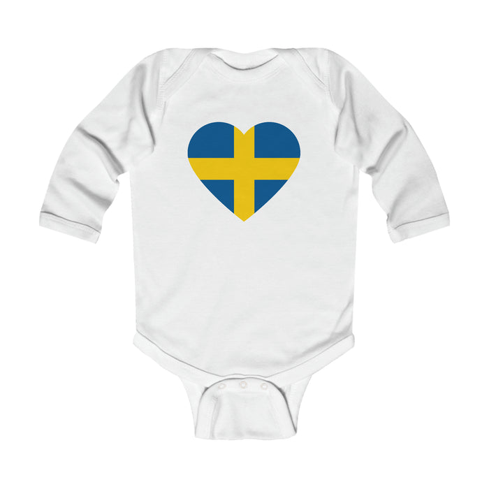 Swedish Flag Heart Long Sleeve Bodysuit Scandinavian Design Studio