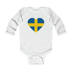 Swedish Flag Heart Long Sleeve Bodysuit Scandinavian Design Studio