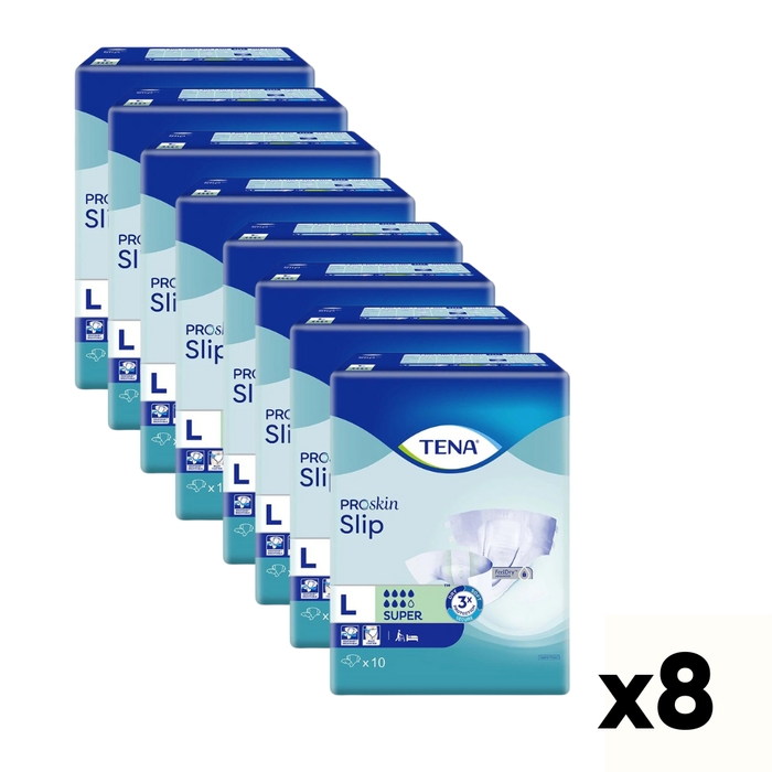 TENA Slip Super Adult Diapers PROskin Large - Carton (8 Packs, Total 80 pcs)