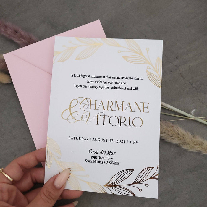 White Wedding Invitations with Gold Foil - XOXOKristen