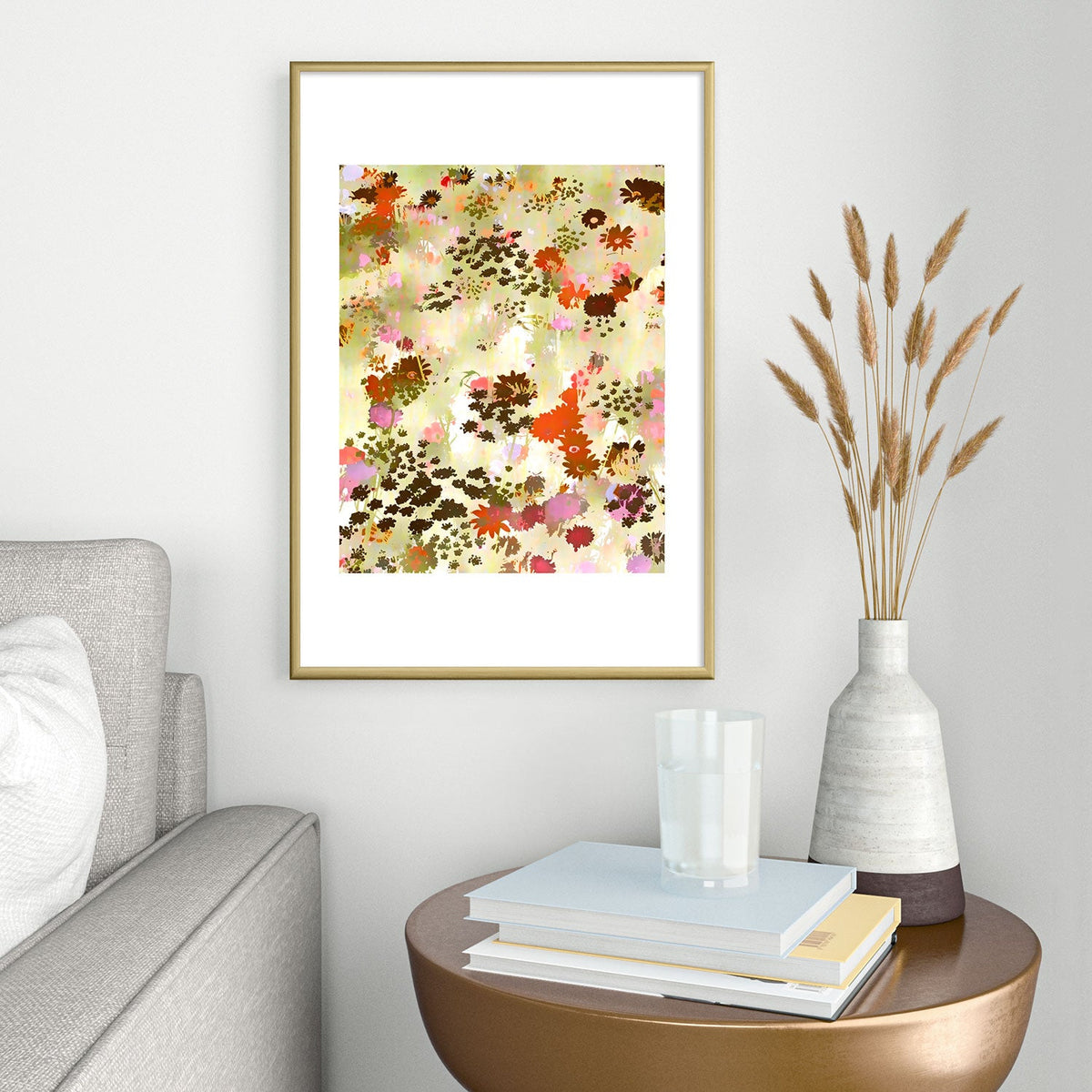 83 Oranges A Sunlit Meadow Metal Framed Art Print