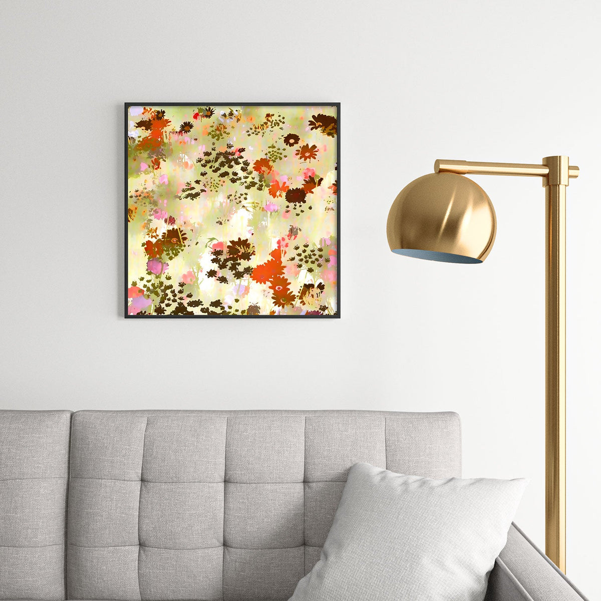 83 Oranges A Sunlit Meadow Square Metal Framed Art Print