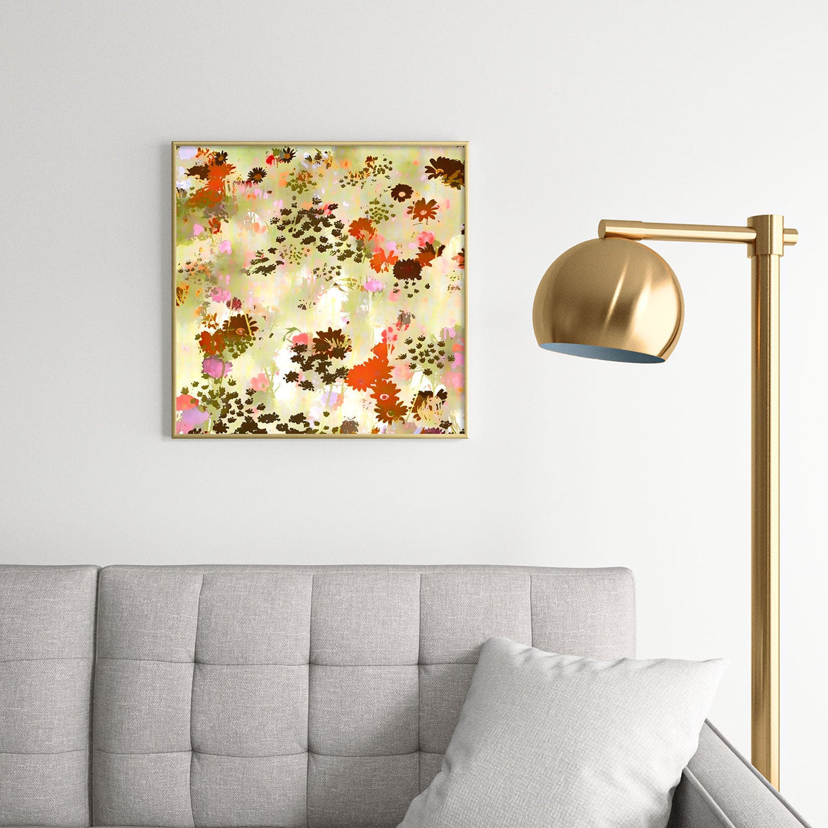 83 Oranges A Sunlit Meadow Square Metal Framed Art Print