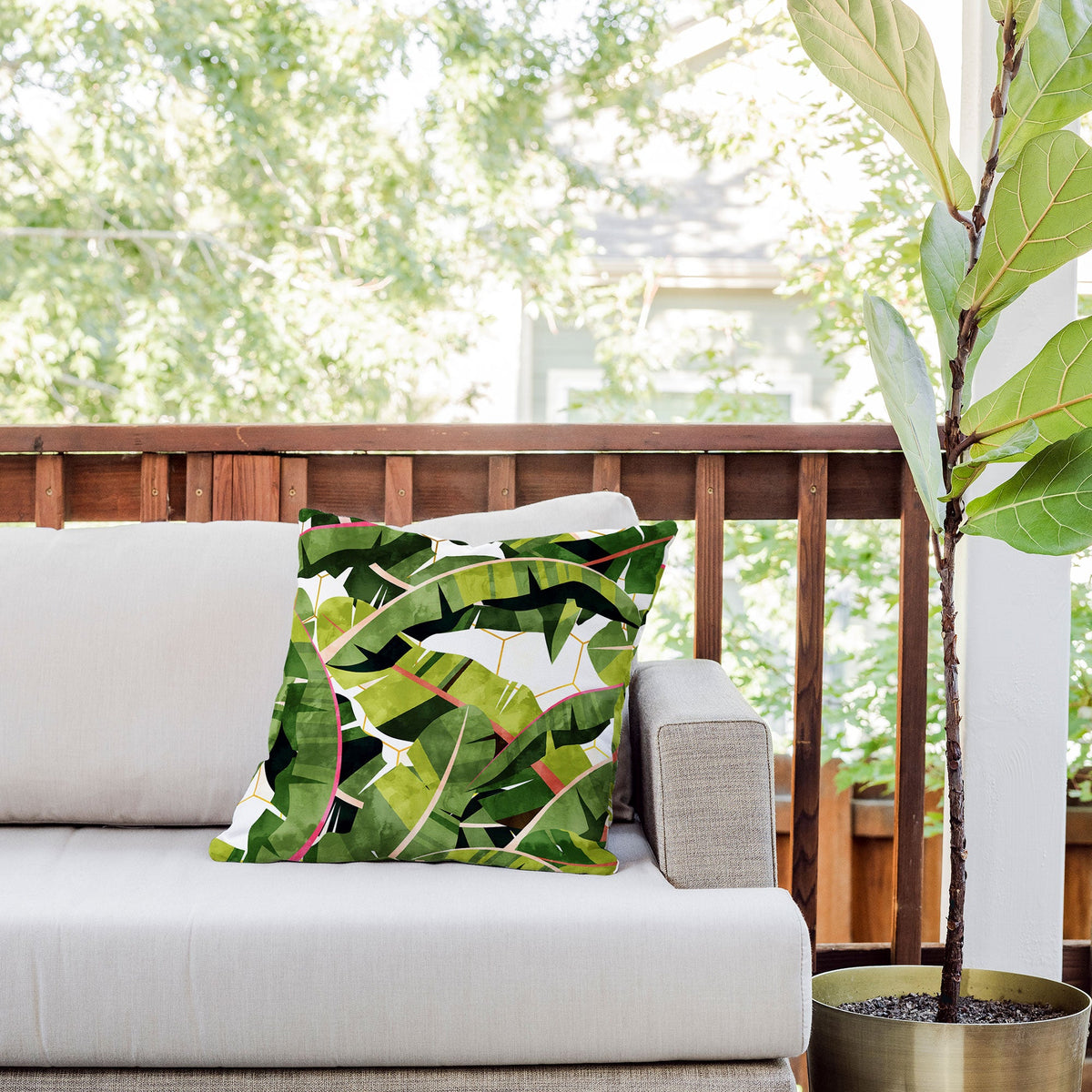83 Oranges Banana Leaf Salad Outdoor Throw Pillow