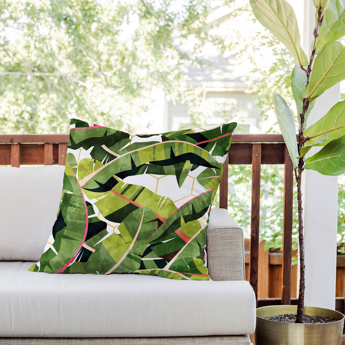 83 Oranges Banana Leaf Salad Outdoor Throw Pillow
