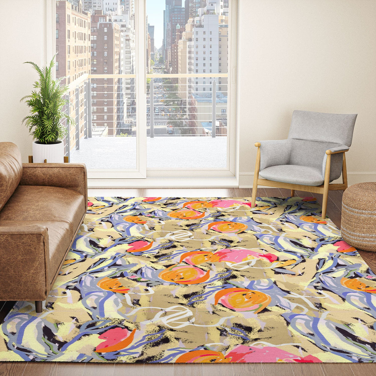 83 Oranges Blooms in The Butter Forest Area Rug