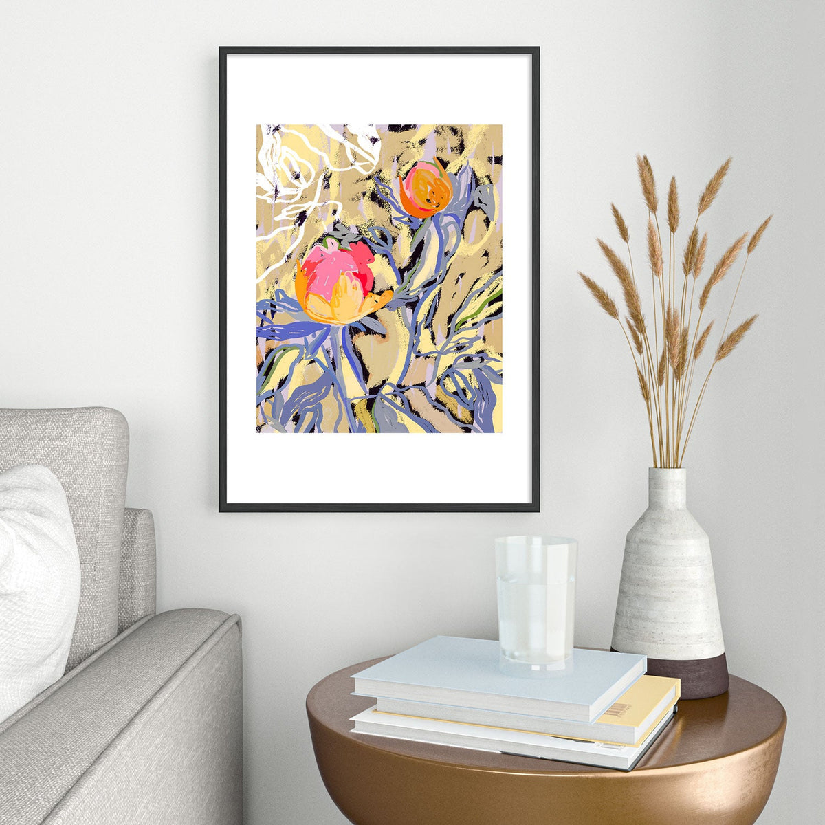 83 Oranges Blooms in The Butter Forest Metal Framed Art Print