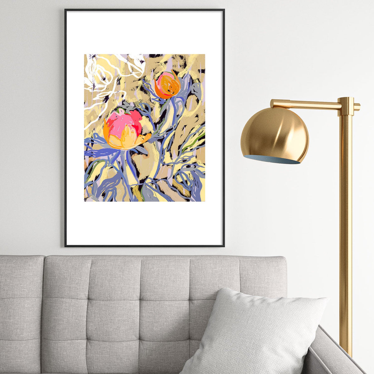 83 Oranges Blooms in The Butter Forest Metal Framed Art Print
