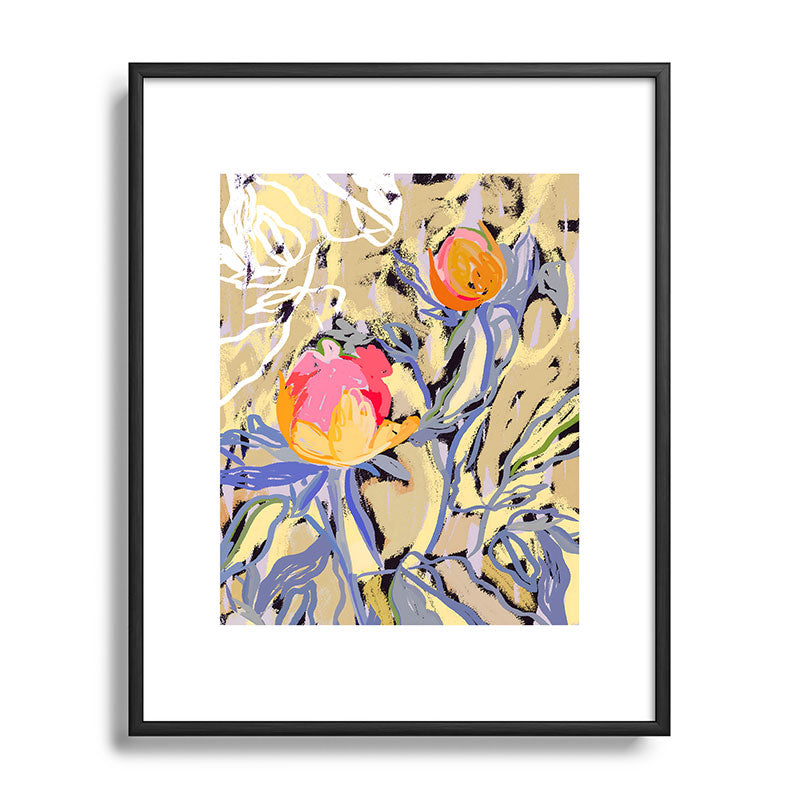 83 Oranges Blooms in The Butter Forest Metal Framed Art Print