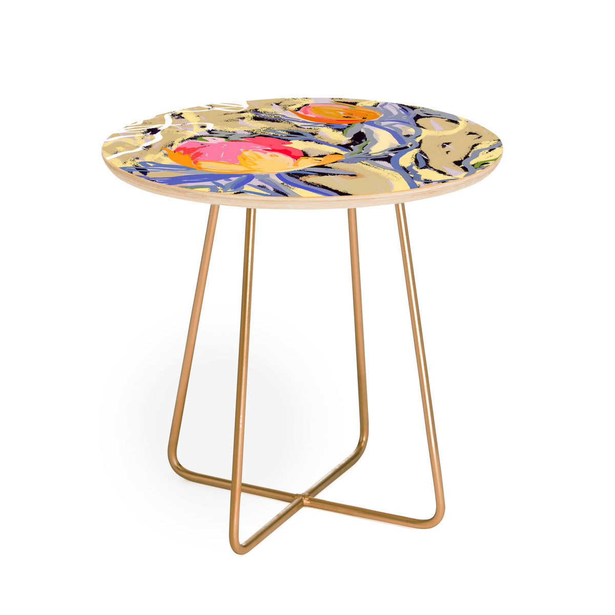 83 Oranges Blooms in The Butter Forest Round Side Table