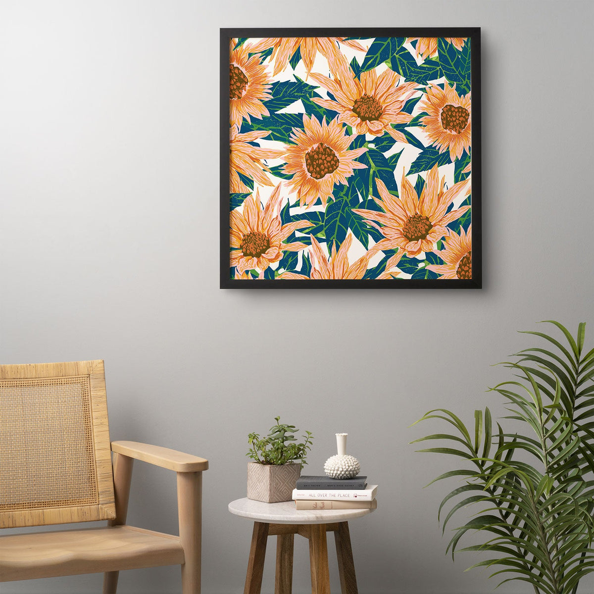 83 Oranges Blush Sunflowers Framed Wall Art