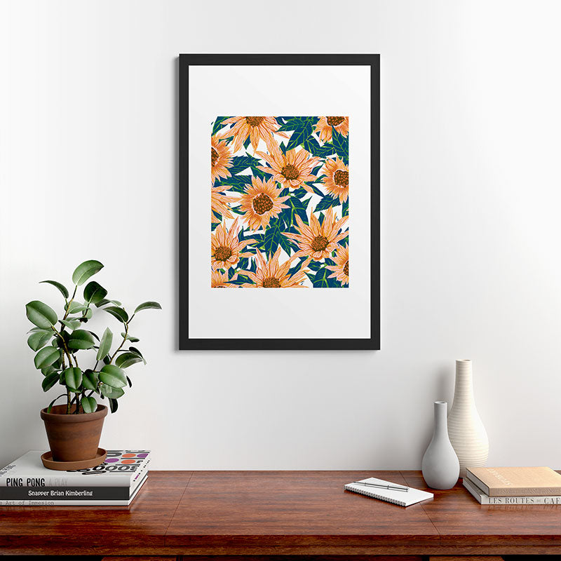 83 Oranges Blush Sunflowers Framed Art Print
