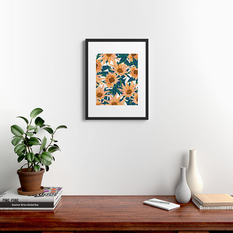 83 Oranges Blush Sunflowers Framed Art Print