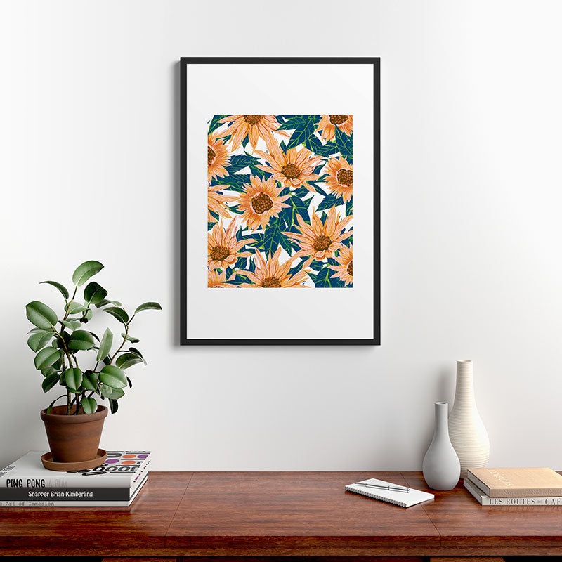 83 Oranges Blush Sunflowers Framed Art Print