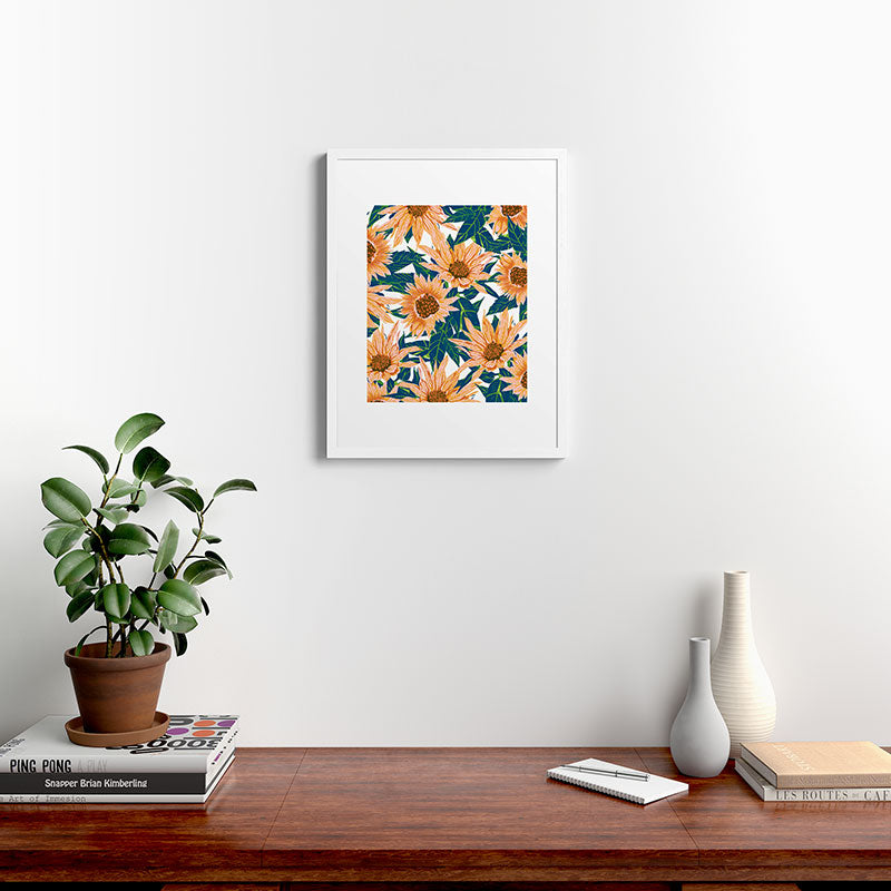 83 Oranges Blush Sunflowers Framed Art Print