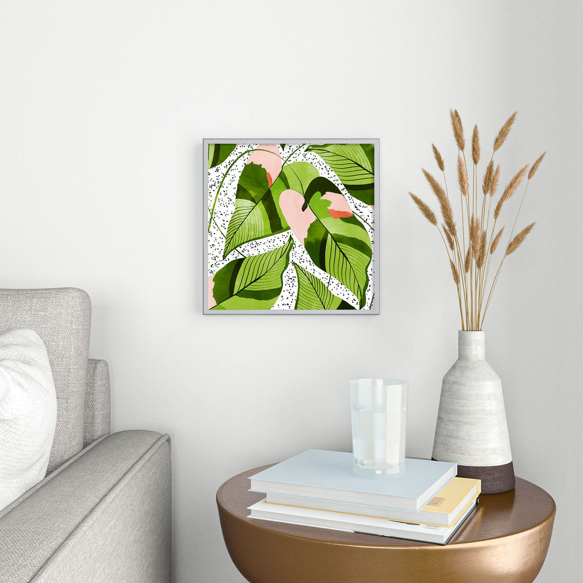 83 Oranges Blushing Leaves Square Metal Framed Art Print