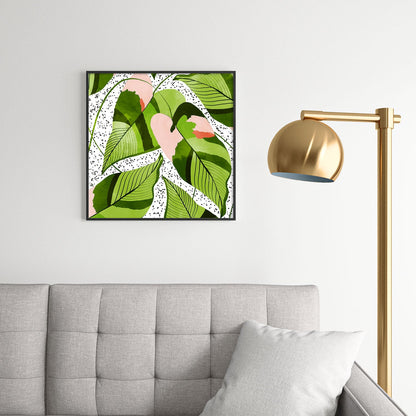 83 Oranges Blushing Leaves Square Metal Framed Art Print