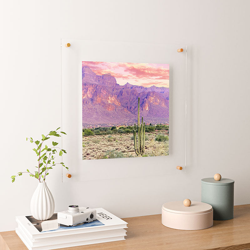 83 Oranges Cactus Sunset Floating Acrylic Print