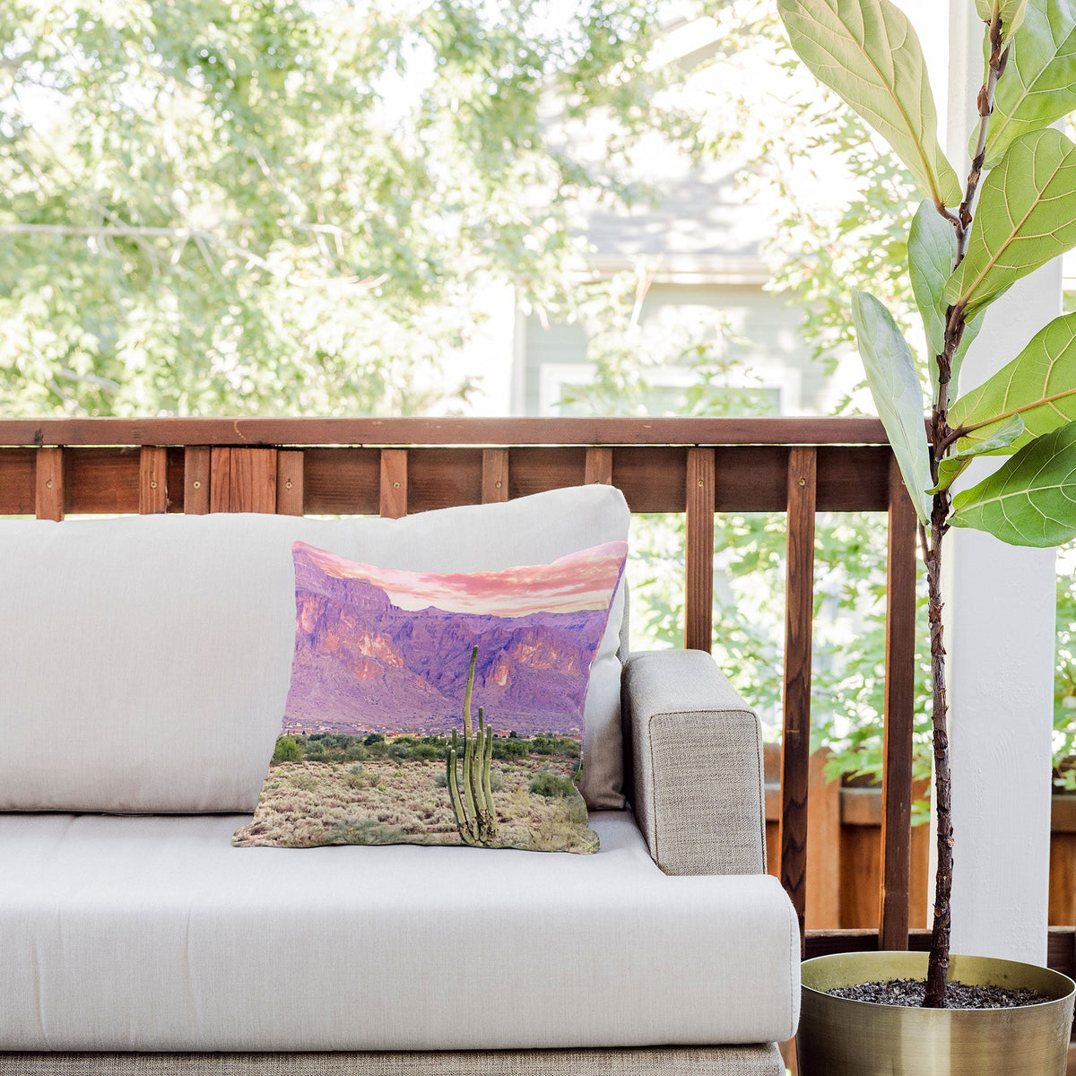 83 Oranges Cactus Sunset Outdoor Throw Pillow
