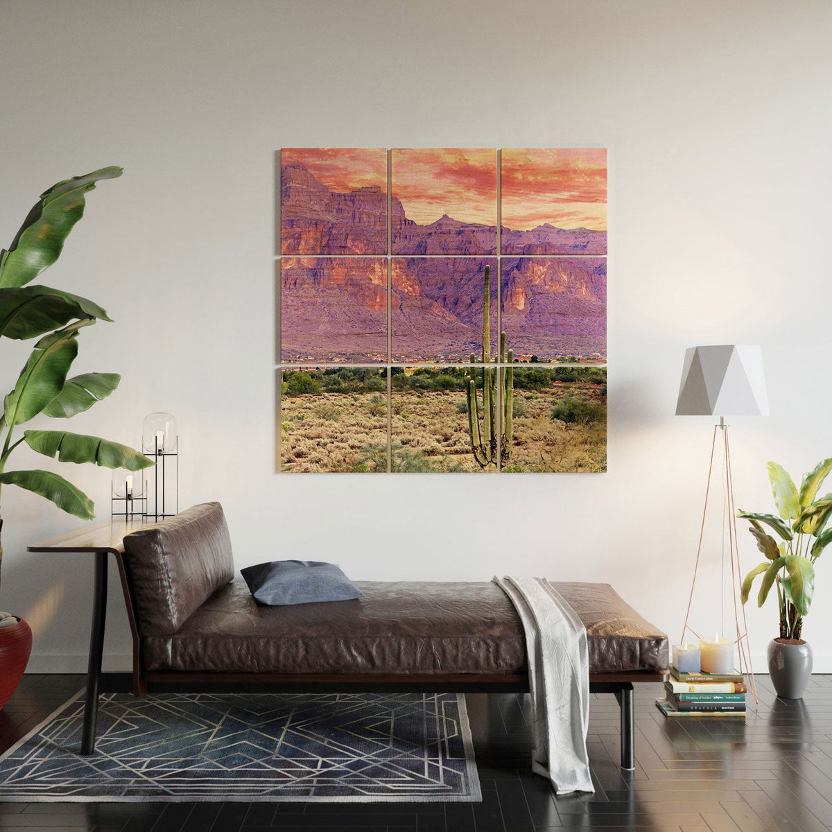 83 Oranges Cactus Sunset Wood Wall Mural