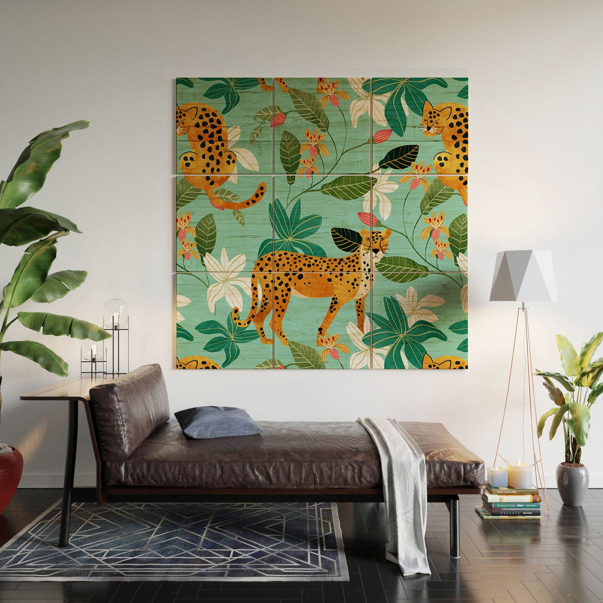 83 Oranges Cheetah Jungle Wood Wall Mural
