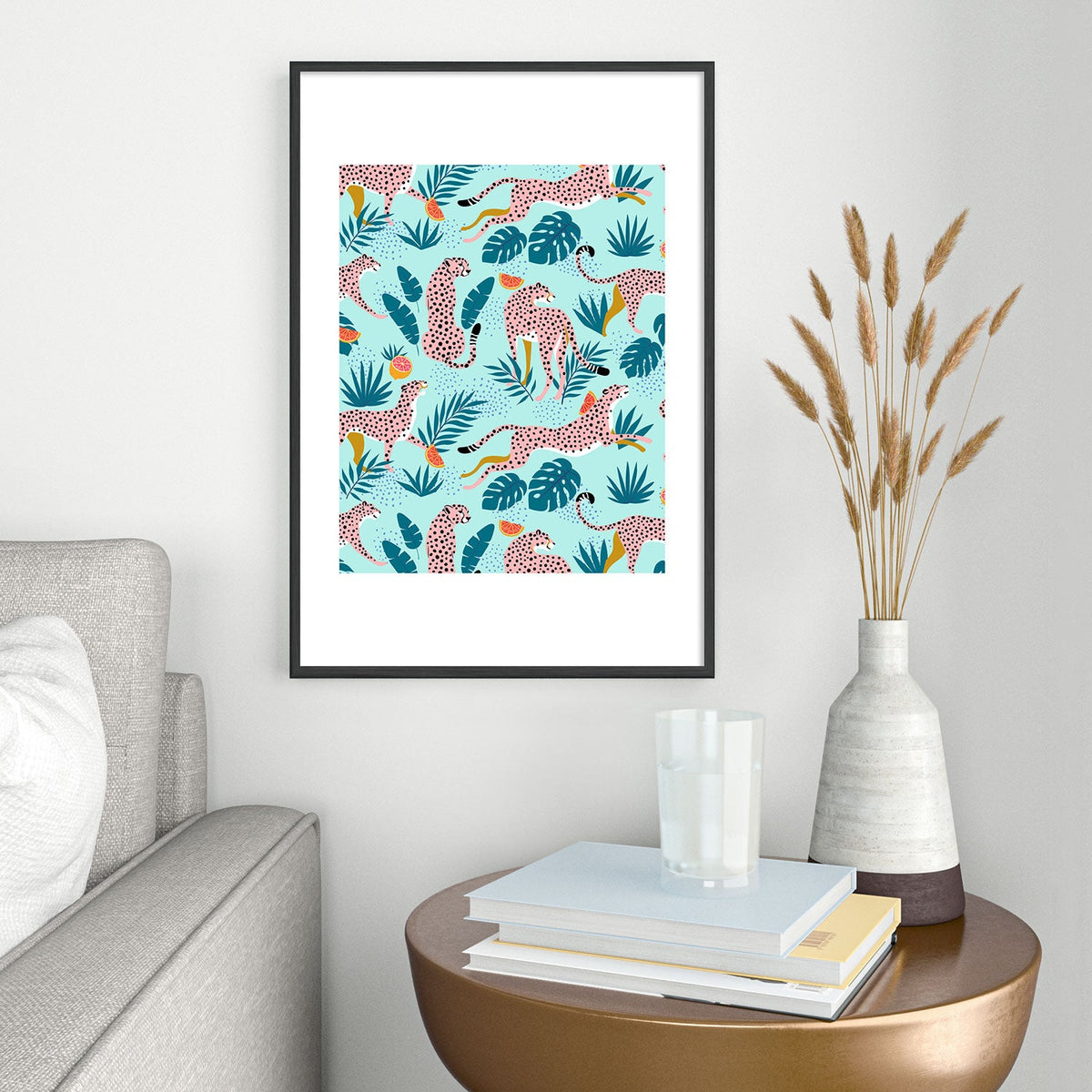 83 Oranges Cheetahs In Grapefruit Grove Metal Framed Art Print
