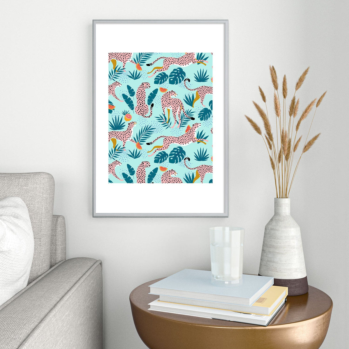 83 Oranges Cheetahs In Grapefruit Grove Metal Framed Art Print