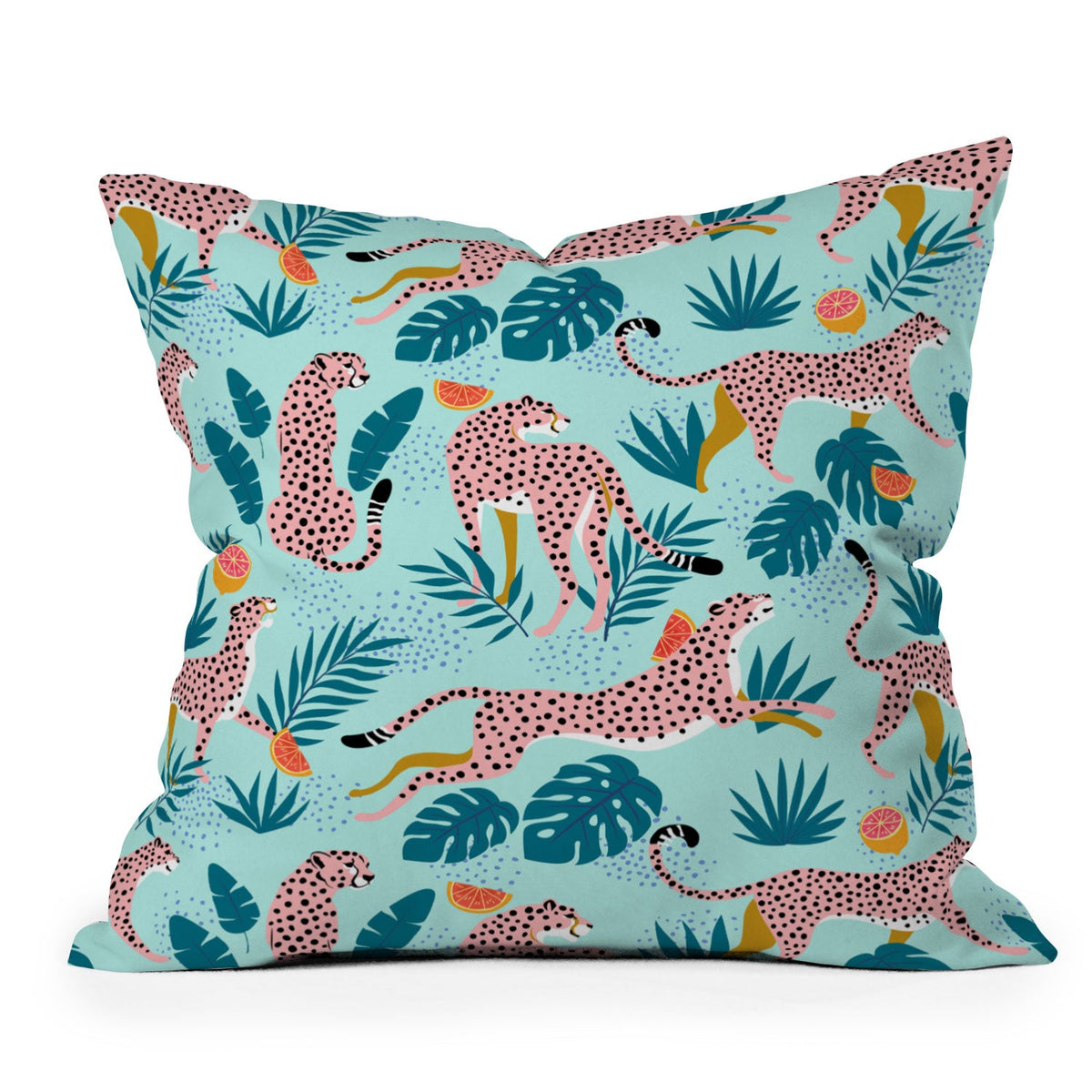 83 Oranges Cheetahs In Grapefruit Grove Throw Pillow
