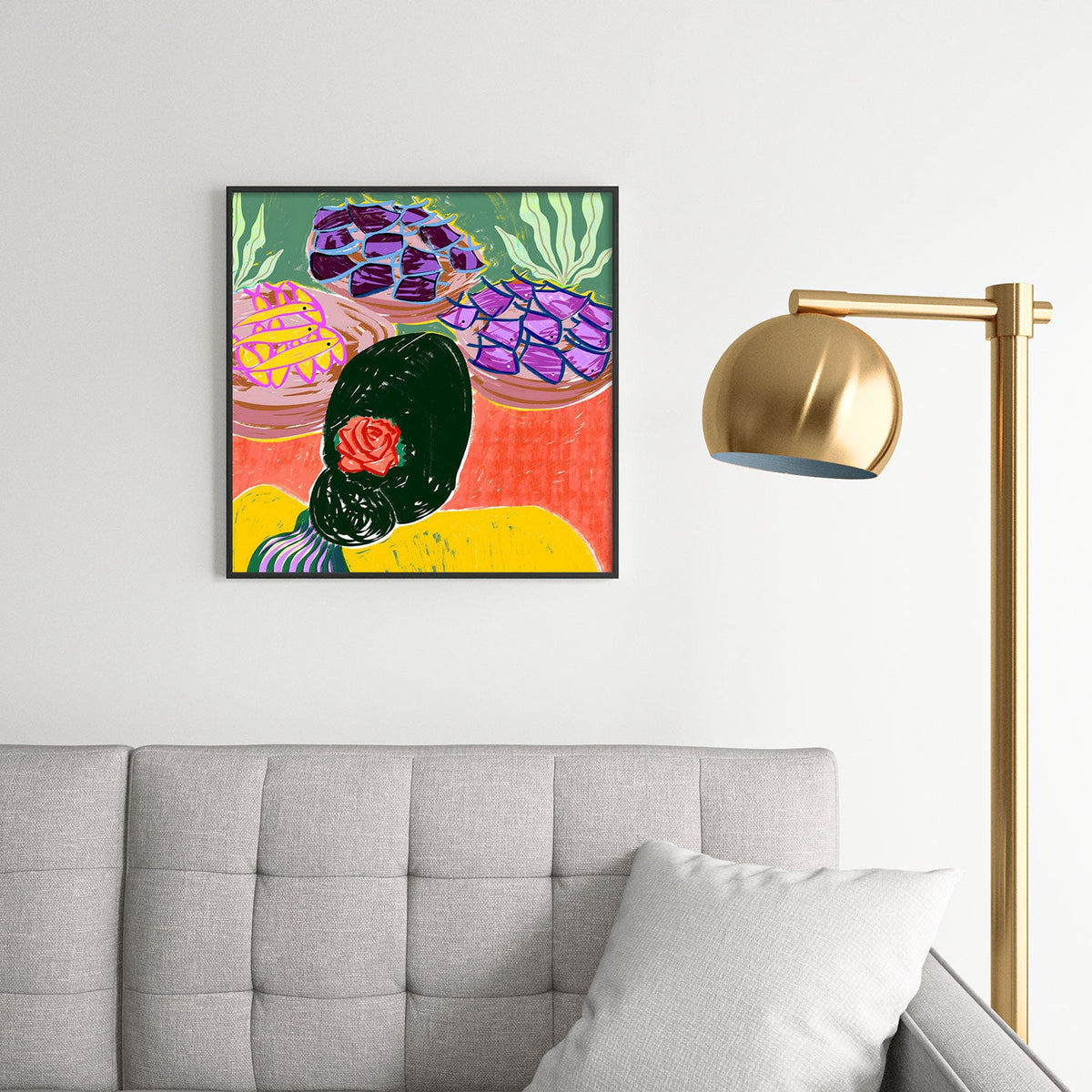 83 Oranges Fish Market Square Metal Framed Art Print