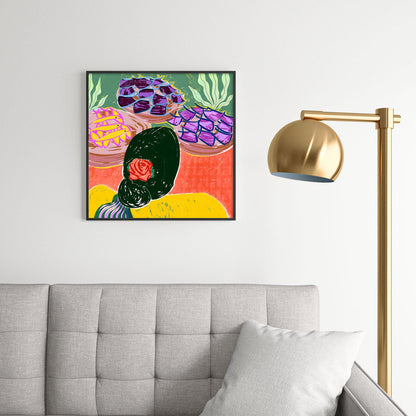 83 Oranges Fish Market Square Metal Framed Art Print