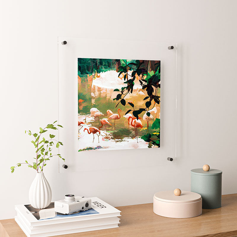 83 Oranges Flamingo Sighting Jungle Nature Floating Acrylic Print