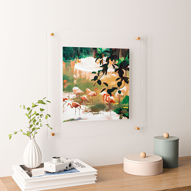 83 Oranges Flamingo Sighting Jungle Nature Floating Acrylic Print