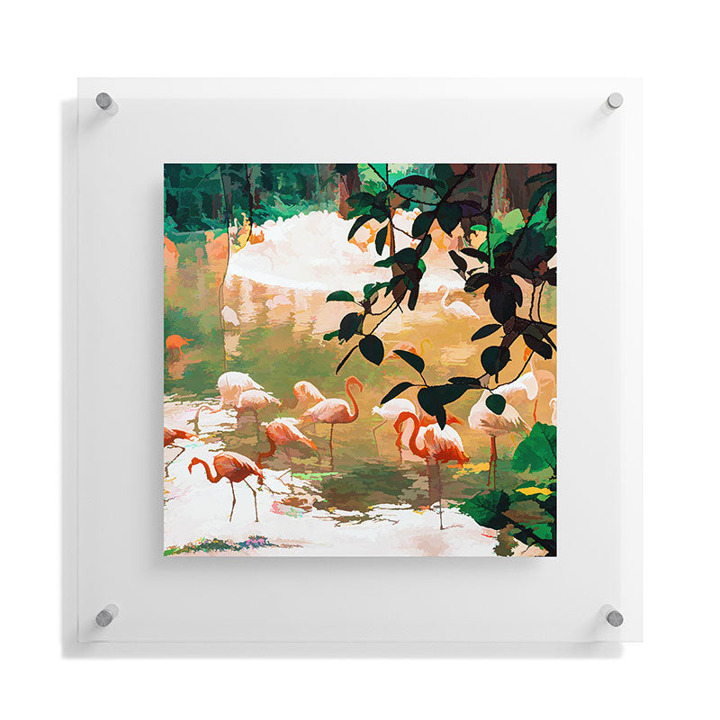 83 Oranges Flamingo Sighting Jungle Nature Floating Acrylic Print