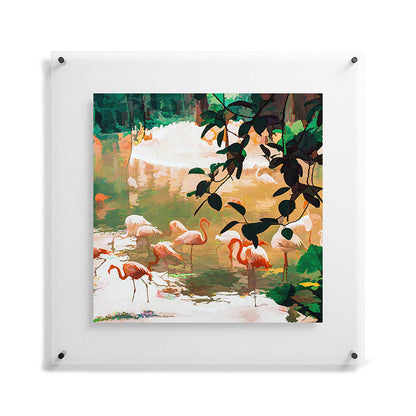 83 Oranges Flamingo Sighting Jungle Nature Floating Acrylic Print
