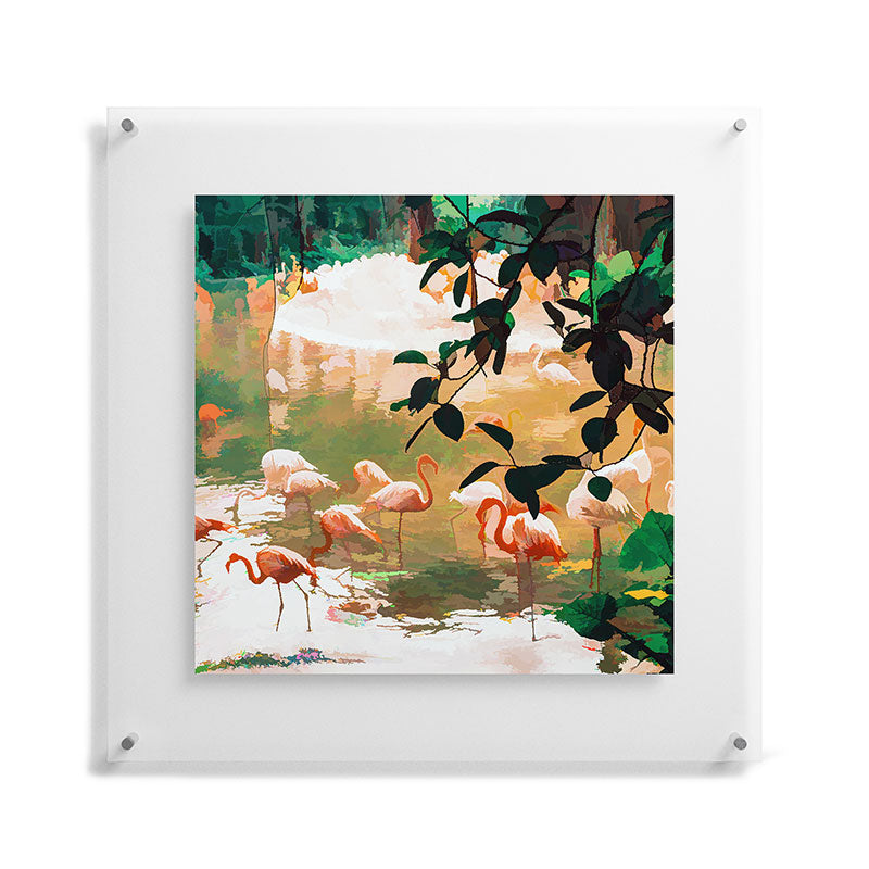 83 Oranges Flamingo Sighting Jungle Nature Floating Acrylic Print