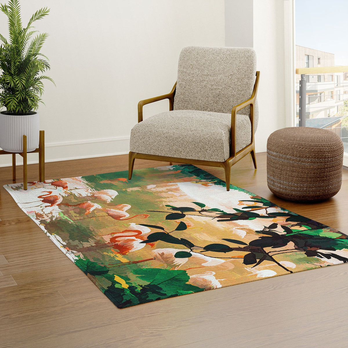 83 Oranges Flamingo Sighting Jungle Nature Area Rug