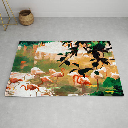 83 Oranges Flamingo Sighting Jungle Nature Area Rug