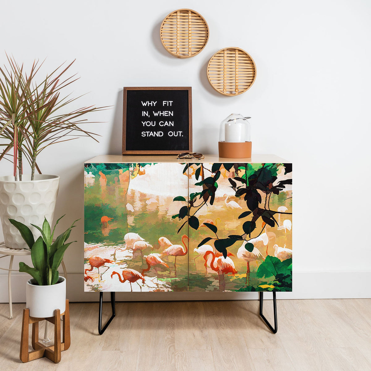 83 Oranges Flamingo Sighting Jungle Nature Credenza