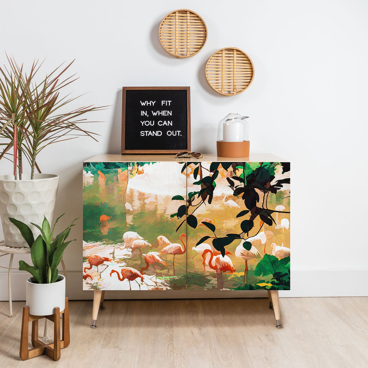 83 Oranges Flamingo Sighting Jungle Nature Credenza