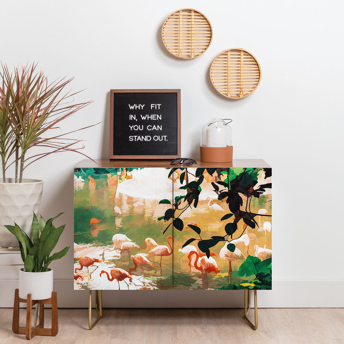 83 Oranges Flamingo Sighting Jungle Nature Credenza
