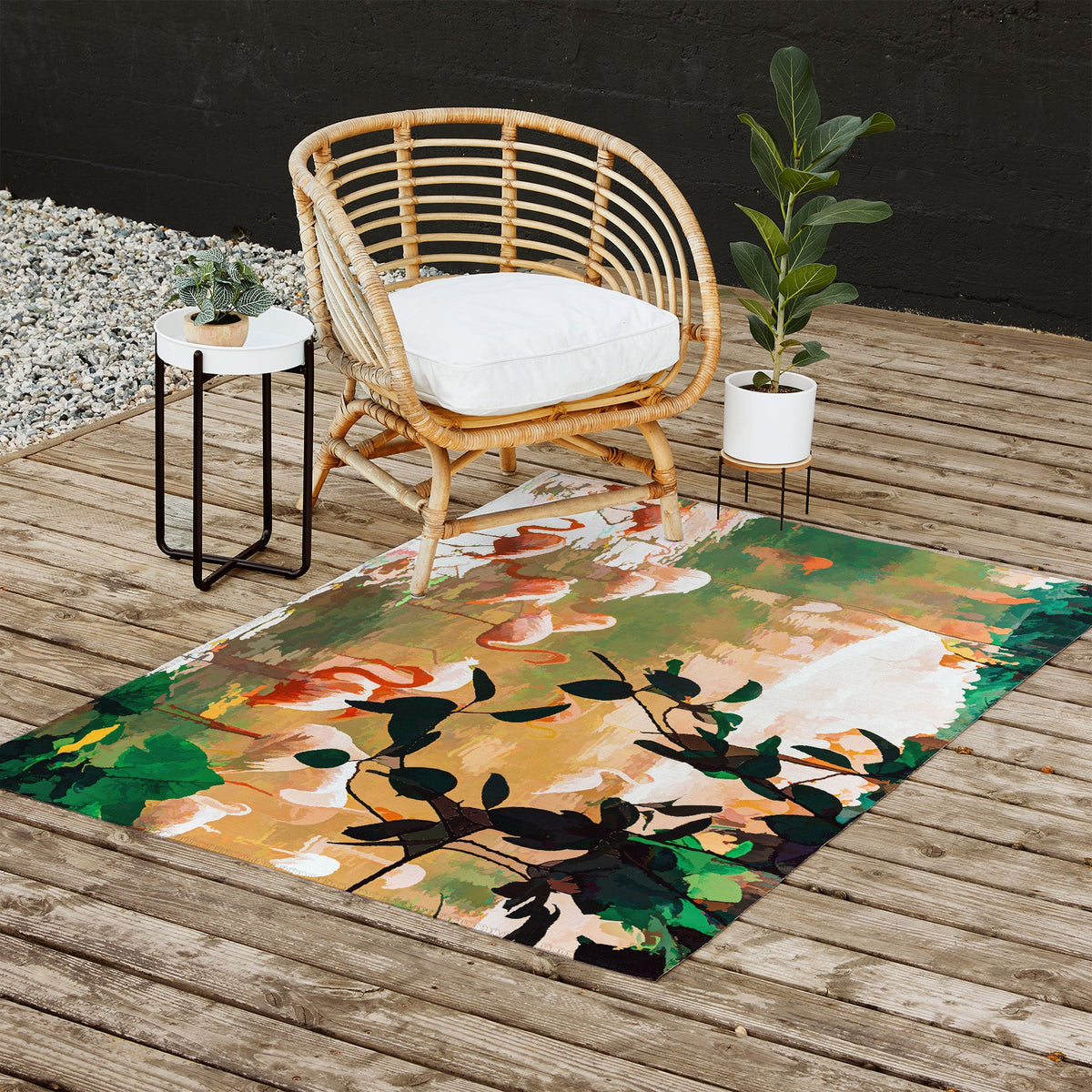 83 Oranges Flamingo Sighting Jungle Nature Outdoor Rug