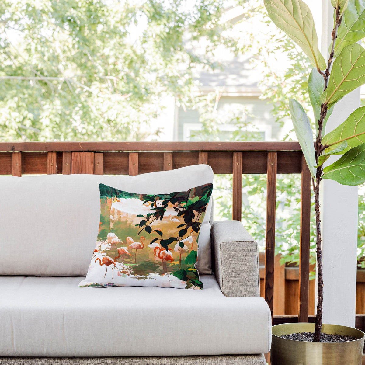 83 Oranges Flamingo Sighting Jungle Nature Outdoor Throw Pillow