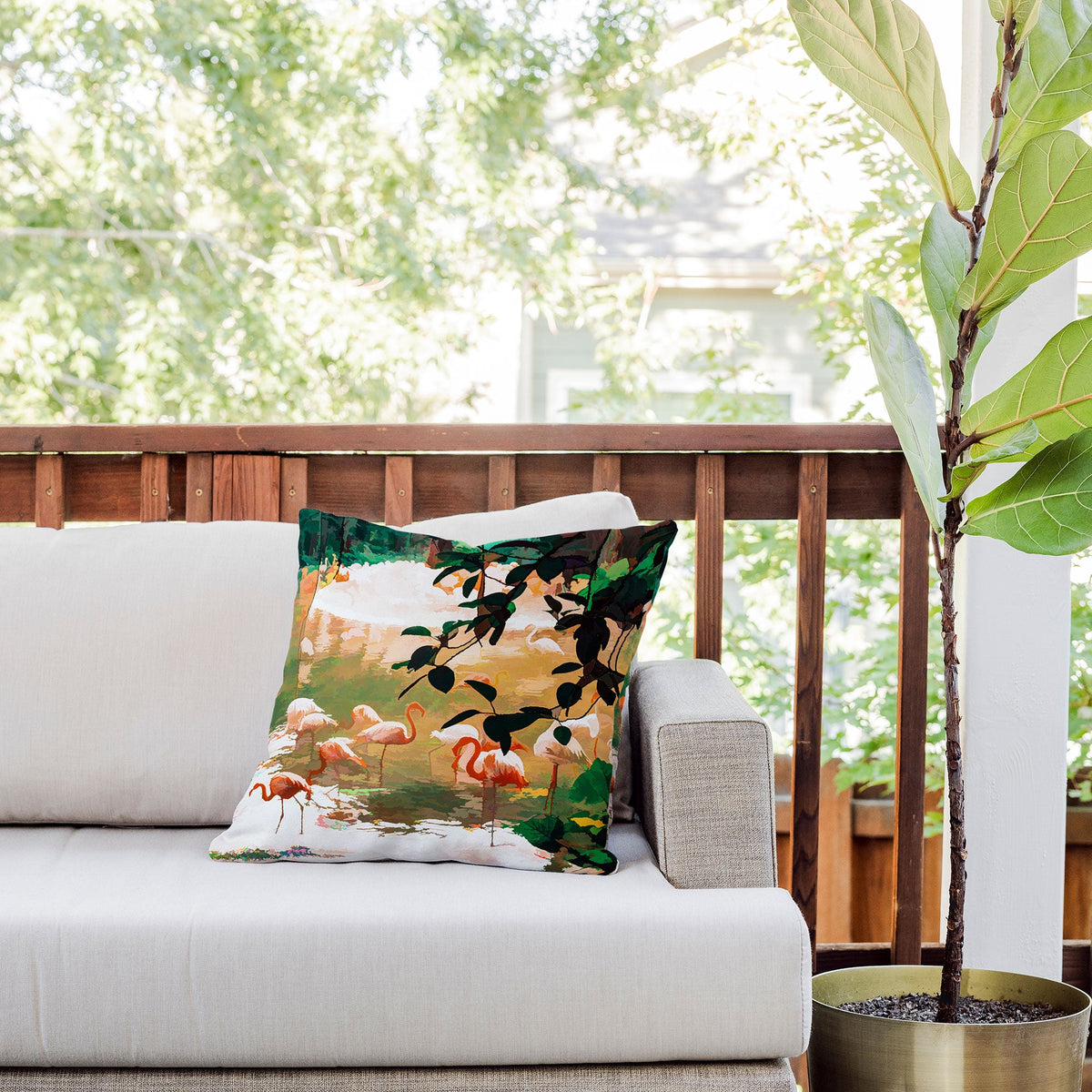 83 Oranges Flamingo Sighting Jungle Nature Outdoor Throw Pillow