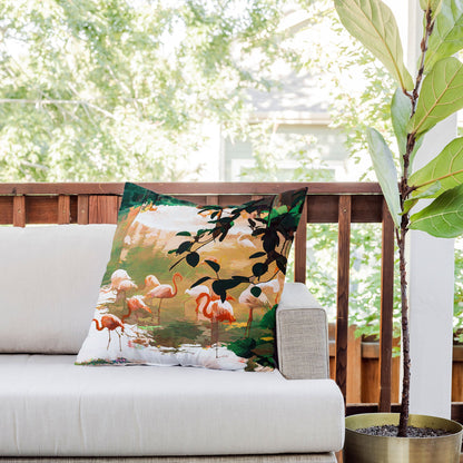 83 Oranges Flamingo Sighting Jungle Nature Outdoor Throw Pillow