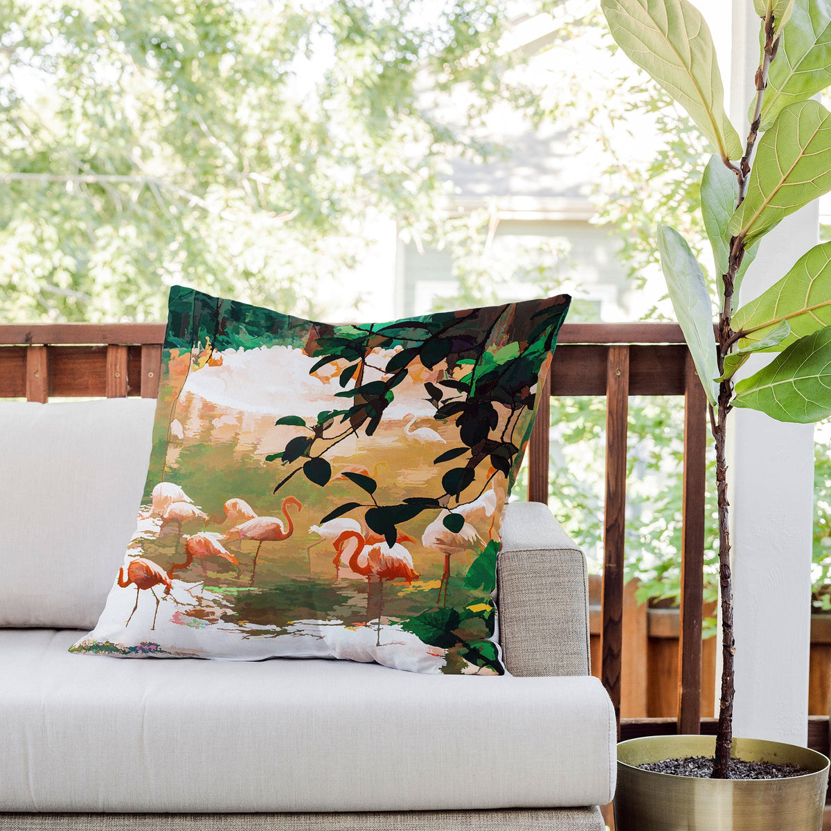 83 Oranges Flamingo Sighting Jungle Nature Outdoor Throw Pillow