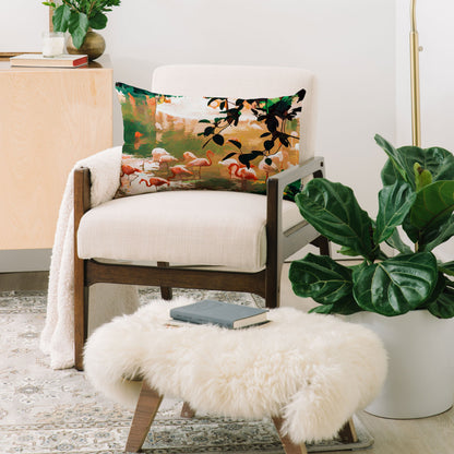 83 Oranges Flamingo Sighting Jungle Nature Oblong Throw Pillow