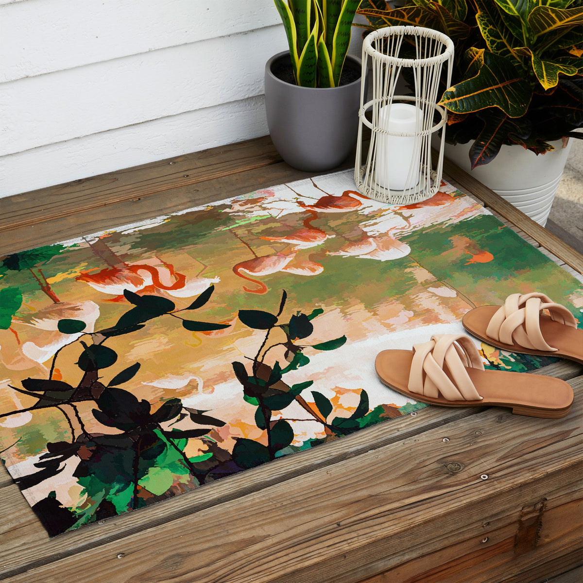83 Oranges Flamingo Sighting Jungle Nature Outdoor Rug