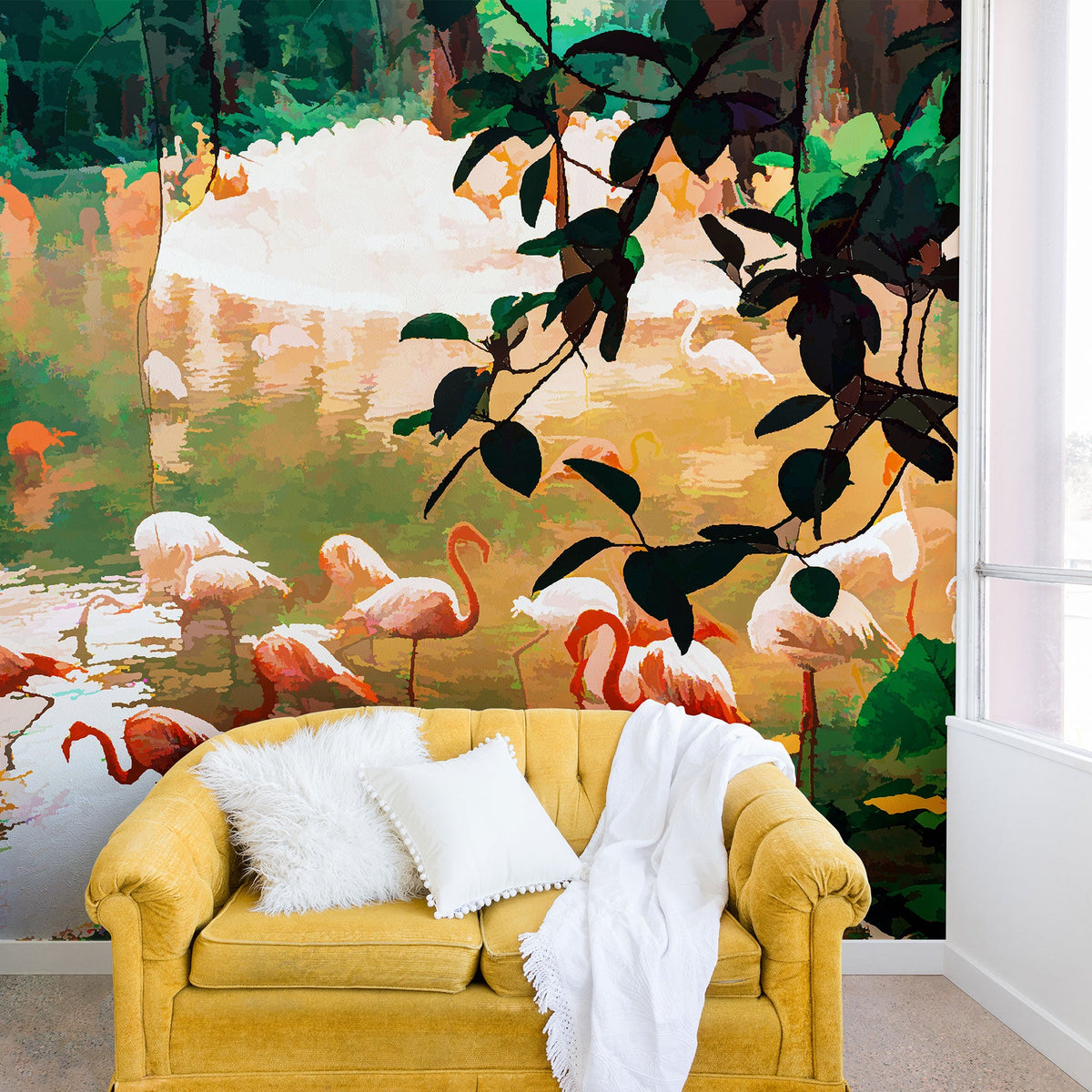 83 Oranges Flamingo Sighting Jungle Nature Wall Mural