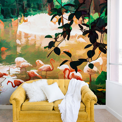 83 Oranges Flamingo Sighting Jungle Nature Wall Mural