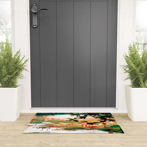 83 Oranges Flamingo Sighting Jungle Nature Welcome Mat